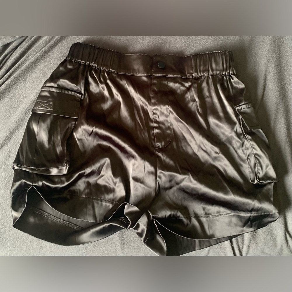 Tic Toc Black Satin Cargo Shorts